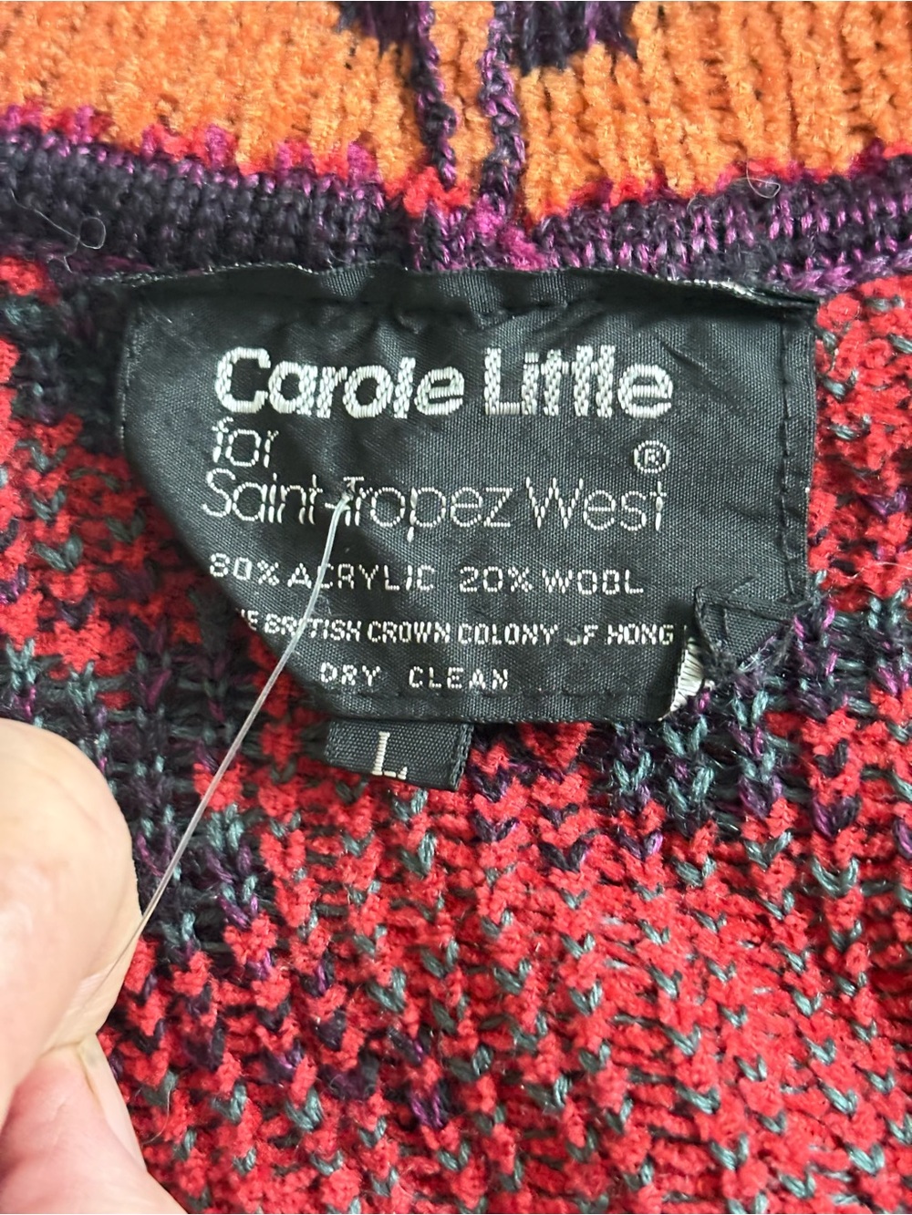 Vtg Carole Little cardigan sweater women’s L black floral knit 80/90s BoHo artsy - Picture 5 of 10